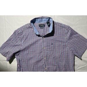 CHAPS Easy Care Purple Blue Plaid Cotton S/S Button Down Shirt Mens Size Medium